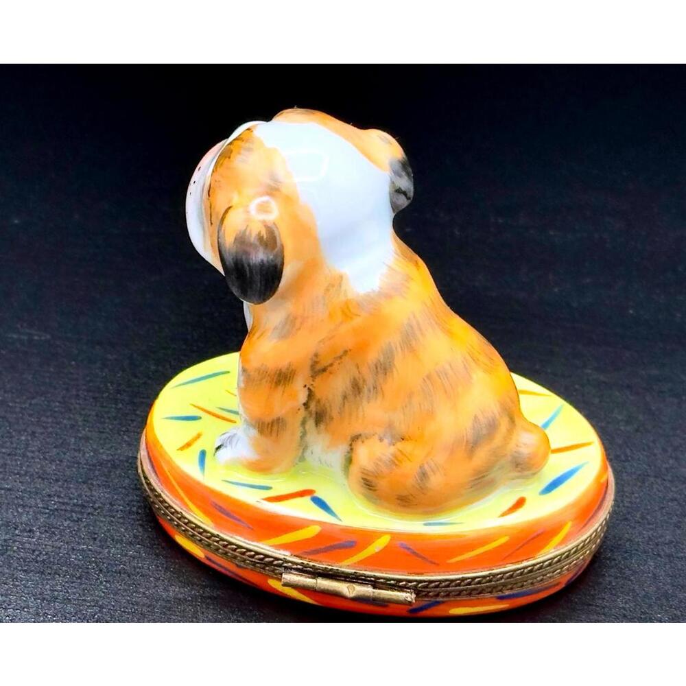 Rare & Authentic Large Sinclair Limoges Bulldog Trinket Box Hand Painted France - Picture 4 of 9